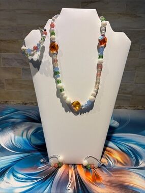 Handmade Multicolor Beaded Necklace and Earring Set
